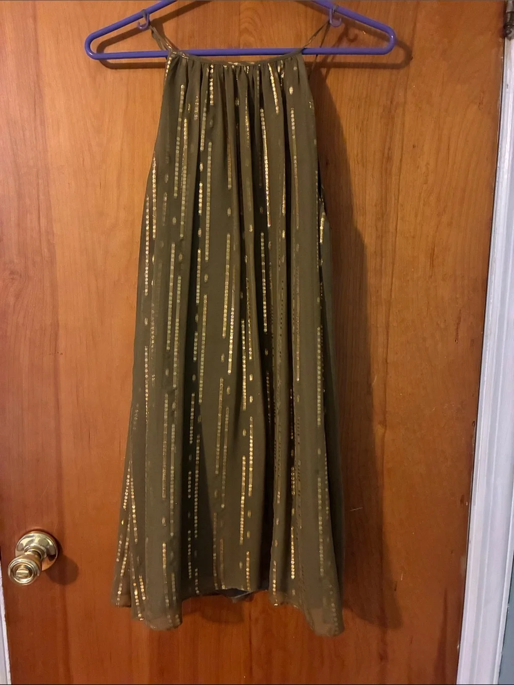 Milly Olive Green Dress with Gold Sequin Stripes